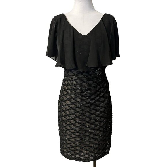 Connected Dress 14 Black Shimmer Sheath Cape Wedding Party Cruise Event NEW $99 - Picture 1 of 16